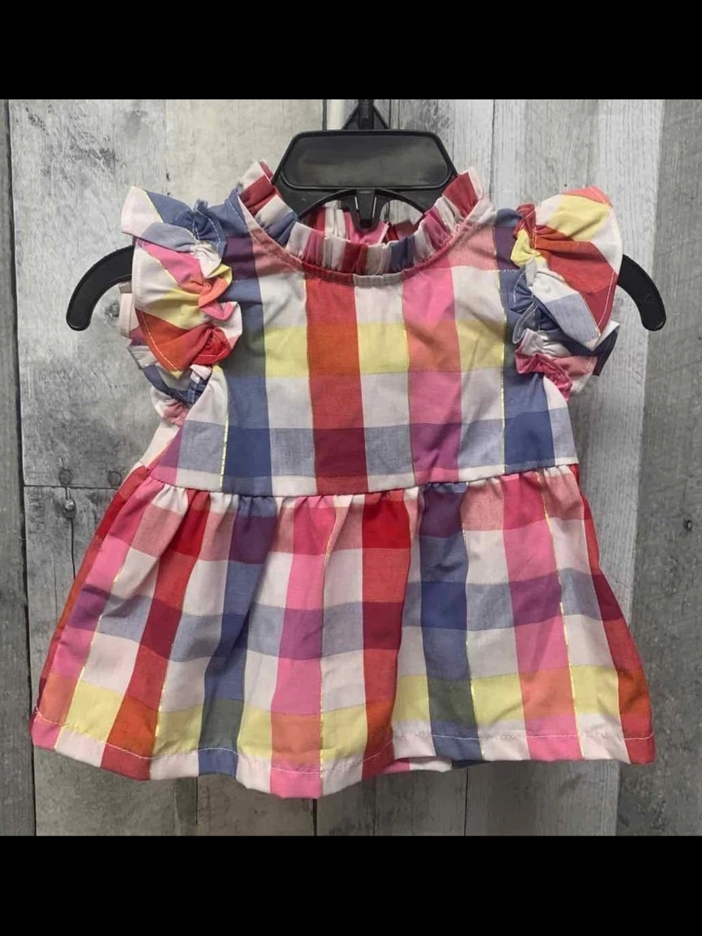 Penelope Mack Colorful Gingham Ruffle Sleeve Top-12 MOS-EUC